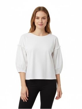 Ripe White Puff-Sleeve Crewneck Top Size Medium/EUC